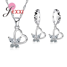 Loving Heart Jewelry Sets 925 Sterling Silver Cubic Zircon Crystal Earrings Necklaces For Women Butterfly Pendant Set 2024 - buy cheap