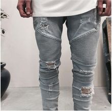 Мужские облегающие джинсы, синие/черные зауженные прямые байкерские джинсы с потертостями, 28-38 2024 - купить недорого