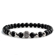 New Fashion Black Matte CZ Ball Crown Charm Elastic Bracelet Bangles natural matte stone beads Bracelets ladies men's jewelry 2024 - buy cheap