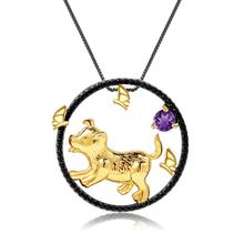 GEM'S BALLET 925 Sterling Silver Handmade Plated Gold Dog For Women Jewelry Natural Amethyst Chinese Zodiac Pendant Necklace 2024 - buy cheap