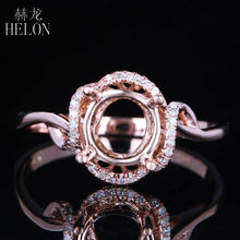 HELON Solid 14K Rose Gold HALO Round 6.5mm Semi Mount Setting 0.1ct Diamonds Engagement Wedding Ring Fashion Fine Jewelry Ring 2024 - buy cheap