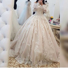 Vintage Ball Gown Wedding Dresses Boat Neck Lace sweep Train Long Sleeve Wedding bridal Dress Plus Size Vestido de noiva 2024 - buy cheap