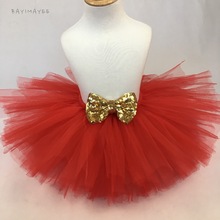 Girls Red Tutu Skirt Baby Fluffy Tulle Ballet Pettiskirts with Sequin Bow Kids Party Skirt Costume Children Dance Underskirts 2024 - buy cheap