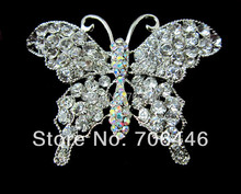 2" Silver Butterfly Brooch Clear Rhinestone Crystal Diamante Jewelry Pins 2024 - buy cheap