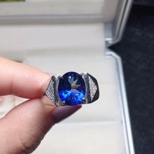 Topázio azul escuro, anel masculino, prata 925, atmosfera luxuosa, cor bonita, entrega rápida 2024 - compre barato