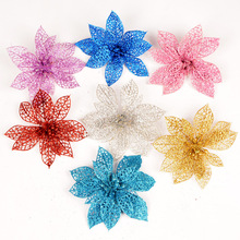 5X 13cm Christmas Glitter Flower Plastic Simulation Hollow Wedding Party Supplies Artificial flowers Valentine's Day Decoration 2024 - buy cheap