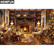 Алмазная живопись HOMFUN A01746, полноразмерная/круглая вышивка «рождественский дом», 5D, для творчества, домашний декор 2024 - купить недорого