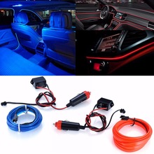 Adesivo de luz led colorida para carro, faixa de luz decorativa automotiva de led flexível, para interior de automóveis, luz gelo frio, azul e vermelho, 2m 2024 - compre barato