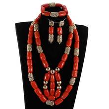 Новый оригинальный Комплект украшений из нигерийских коралловых бусин, индийское свадебное ожерелье из бисера и кораллов для женщин CNR865 2024 - купить недорого