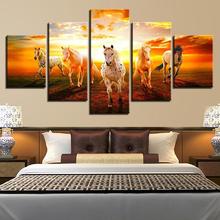 5 Panel Sunset running horses Painting Canvas Wall Art Picture Home Decoration Living Room Canvas Print Painting Canvas Art 2024 - buy cheap