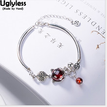 Uglyless Real Solid 925 Sterling Silver Fox Bracelets for Women Chalcedony Fox Fine Jewelry Thai Silver Garnet Charms Bangles 2024 - buy cheap