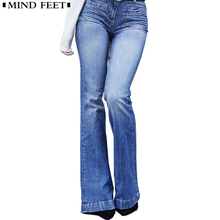 MIND FEET Women Flare Jeans Female Casual Slim Stretch Ladies Vintage Washed Skinny Long Wide Leg Denim Pants Spring Autumn 2024 - buy cheap