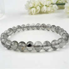 7mm Genuine Natural Grey Needle Hair Rutilated Quartz Bracelets For Women Charm Stretch Transparent Round Crystal Beads Bracelet 2024 - buy cheap