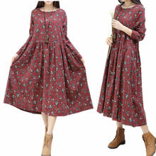 New Autumn Maxi Dress Vintage Floral Print Midi O-Neck Vestidos Graceful Slim Women Cotton Loose Dresses Mori Girl Dress,WH0199 2024 - buy cheap