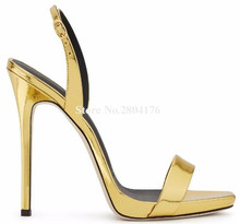 Women Fashion Style Open Toe Patent Leather Stiletto Heel Sandasl Back Strap Gold Red Black Thin High Heel Sandals Dress Shoes 2024 - buy cheap