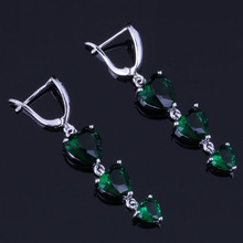 Jolly Heart Shaped Green Cubic Zirconia Silver Plated Drop Dangle Earrings V0803 2024 - buy cheap