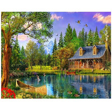 Lakeside cabin home decoration diy diamond painting full diamond embroidery mosaic pictures of rhinestones landscape wall art 2024 - buy cheap