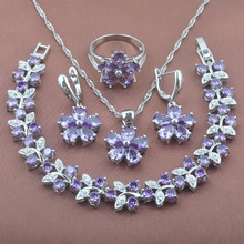 Conjuntos de joyas chapadas en plata para mujer, cristal púrpura Natural, regalos de fiesta, pulsera, collar, colgante, pendientes, anillo YZ0250 2024 - compra barato
