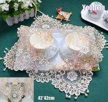 Mantel Individual de encaje dorado para mesa, taza de café para bordado Mantel Individual, posavasos de té para boda, taza de comedor, cocina 2024 - compra barato