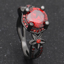 Fashion Flower Shiny Red Ring Red Garnet Women Charming Engagement Jewelry Black Gold Filled Promise Rings Bijoux Femme 2024 - buy cheap
