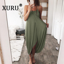 XURU-Vestido largo suelto de punto para mujer, ropa de color liso, irregular, para verano 2024 - compra barato