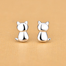 Elegant 925 Sterling Silver Tiny Cat Animal Stud Earrings Silver Beautiful Jewelry 2021 2024 - buy cheap