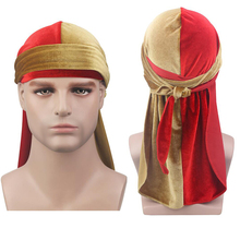 New Luxury Men's Shiny Velvet Durags Turban Bandana Pre-Tied Headband Men Durag Biker Headwear Muslim Hat Hair Accessories 2024 - buy cheap
