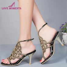 Spring And Summer Sandals Cutout Thin Heels Diamond Female Slippers Wedding Party Shoes Women Sexy High-heeled Ankle Strap Pumps 2024 - buy cheap