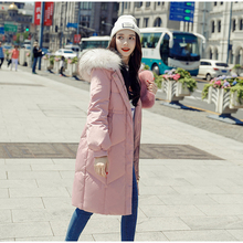 New Winter Warm Women White Duck Down Jacket Oversize Long Pink Black Down Coat Large Real Raccoon Fur Hooded Collar Parka 2018 2024 - buy cheap