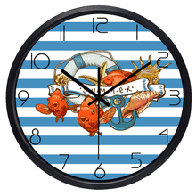 12/14inch Mediterranean Sea Fish Living Room Glass Wall Clock 2024 - buy cheap