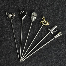 Cocktail Sticks Wine Pin Needle Decoration Martini Cocktail Sign Skull Pattern Western Bar Accessories 304 Stainless Steel Props 2024 - buy cheap