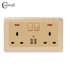 Coswall-Toma de corriente de pared con doble enchufe, enchufe estándar británico conmutado, Cargador USB de doble puerto, indicador LED de 146mm x 86mm, Color dorado 2024 - compra barato