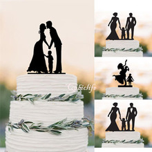 Wedding Cake Topper Silhouette Groom and Bride with little Boy - Family Acrylic Cake Topper 2024 - buy cheap