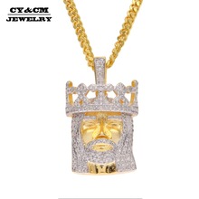 CY & CM Iced Out микро проложить AAA кубический цирконий Корона голова Иисуса кулон золотой цвет Королевский Король хип-хоп религиозная Подвеска Ожерелье 2024 - купить недорого