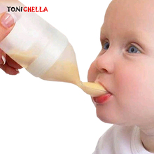 Silicone Baby Feeding Bottle With Spoon Food Supplement Rice Cereal Bottle Baby Squeeze Spoon Silica Gel Spoon BB0065 2024 - buy cheap