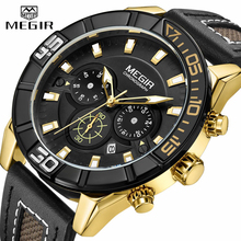 Megir moda cronógrafo dos homens relógio de quartzo relógios do esporte dos homens couro analógico relógio de pulso do exército relógio de pulso masculino 2024 - compre barato