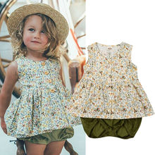 2019 New 2PCS Toddler Baby Girls Outfits Clothes Sleeveless Floral Button Down Tops Dress+Ruffle Bloomer Short Sets 0-3T 2024 - buy cheap