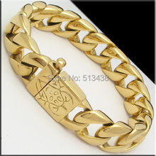 8.66'' 15mm Men's Gold Cuban Curb Chain 316L Stainless Steel bracelet Cool Gifts Jewelry 2024 - buy cheap
