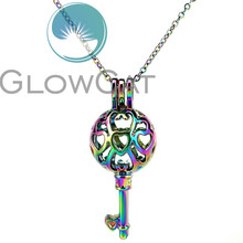 CC883 Rainbow Key Multi Heart Beads Cage Pendant Aroma Essential Oil Diffuser Oyster Pearl Cage Locket Necklace Party Gift 2024 - buy cheap