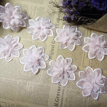 2yard Pink Rose Flower Pearl Chiffon Embroidered Lace Trim Ribbon Fabric Sewing Craft Patchwork Handmade DIY for Costume Decor 2024 - buy cheap