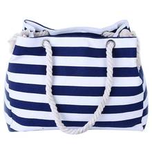 Bolsa feminina de lona listrada, bolsa para compras em verão, grande capacidade, ombro de praia, eco da moda, 2019 2024 - compre barato