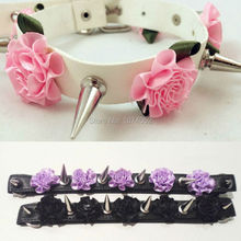 Punk Rock Spikes Choker Necklace Handmade Single Spikes Flower Leather Choker Collar Necklace 2024 - buy cheap
