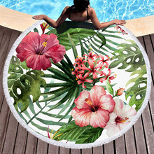 Flowers Round Beach Towel Microfiber Leaves Bath Towel Tassels Tropical Plants Red Green White Picnic Mat toallas 2024 - buy cheap