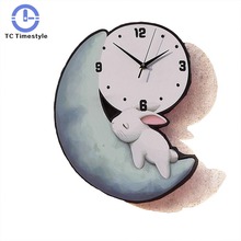 Kids Wall Clock Cartoon Painted Cute Moon Rabbit Watch Kid's Wall Mute Bedroom Children's Room Kindergarten Fashion Clocks 2024 - buy cheap