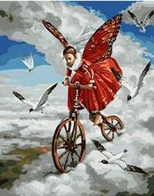 Tablete pintura a óleo por números anjo menina ciclismo faça você mesmo pintura a óleo em tela 40x50cm emoldurado 2024 - compre barato