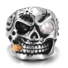 ZRM Fashion Gold Smoking Pipe Biker Men's Rings Rock Punk Skull Ring Clear Red Zircon Eye Plating Rings Jewelry For Men 2024 - buy cheap