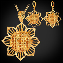 Sun Flower Jewelry Drop Earrings And Pendant Necklace Set For Woman Gift Yellow Gold Color Dubai Gold Color Jewelry Set PE225 2024 - buy cheap