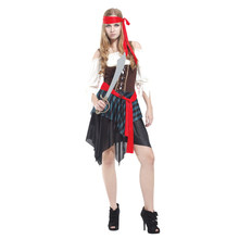 Adult Red Head Scarf Pirate Beauty Costume Halloween Purim Carnival New Year Masquerade Fancy Party Dress 2024 - buy cheap