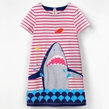 Vestido infantil de tubarão, blusas casuais para meninas, vestido de criança bordado, roupa de praia para crianças 2024 - compre barato