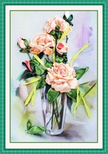 oil painting pink rose silk ribbon embroidery 3D canvas painting satin cross stitch kit needlework handcraft gift DIY wall deco 2024 - buy cheap